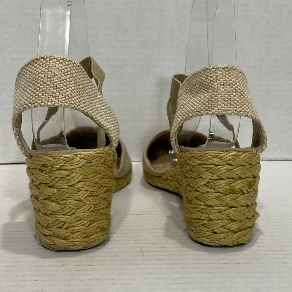 Ralph Lauren Cassandra Linen Espadrille Wedges Sz 7.5 | Neutral Slip-On Heels